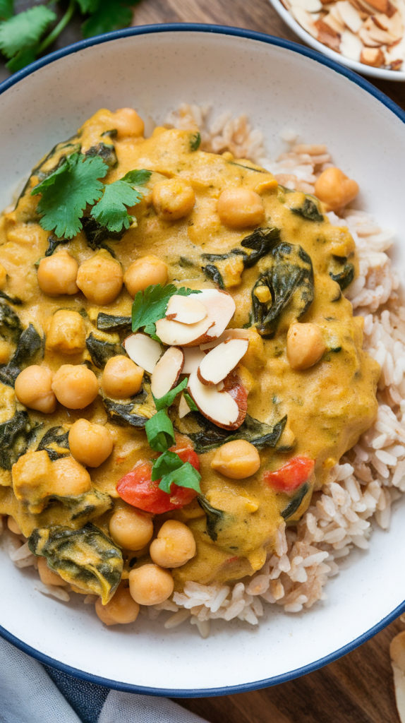 Easy Healthy Dinner Recipes for Two A creamy (dairy-free) curry made with chickpeas, spinach, tomatoes, and light coconut milk
