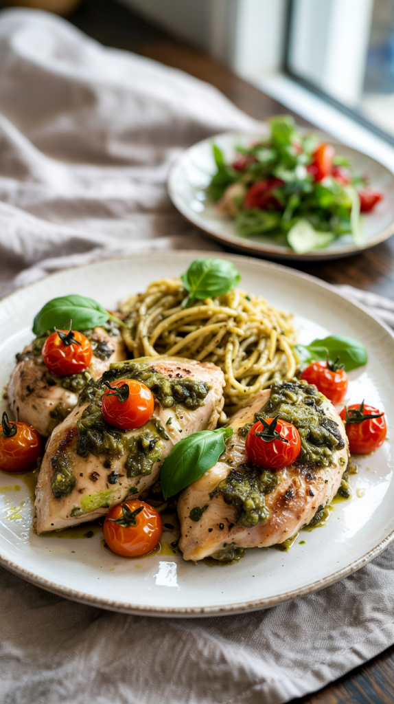 Chicken Dinner Recipes Healthy Baked Pesto Chicken with Cherry Tomatoes Recipe
