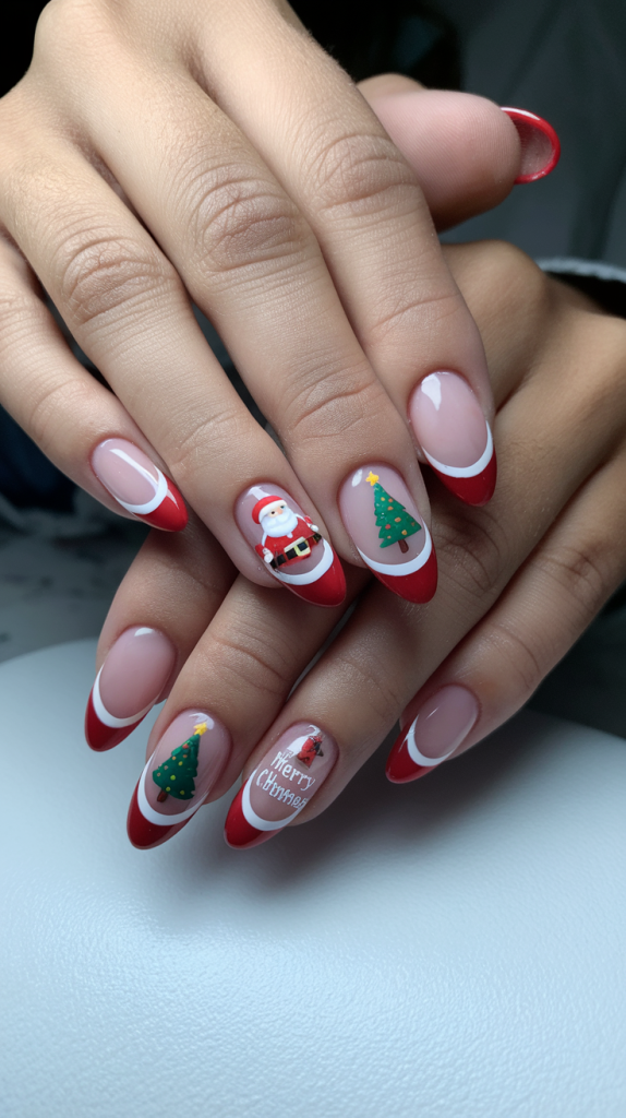 Blue christmas nails almond