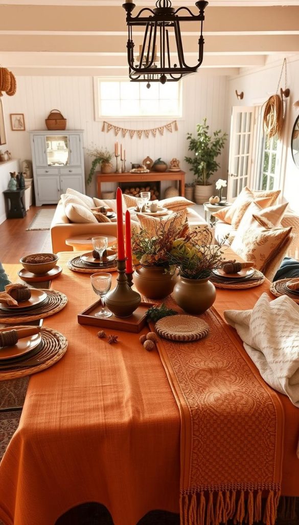 Boho Table Linens Thanksgiving Setup