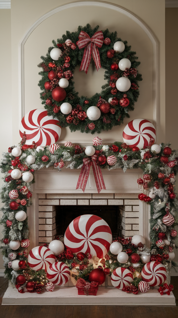 Candy cane christmas mantle decor