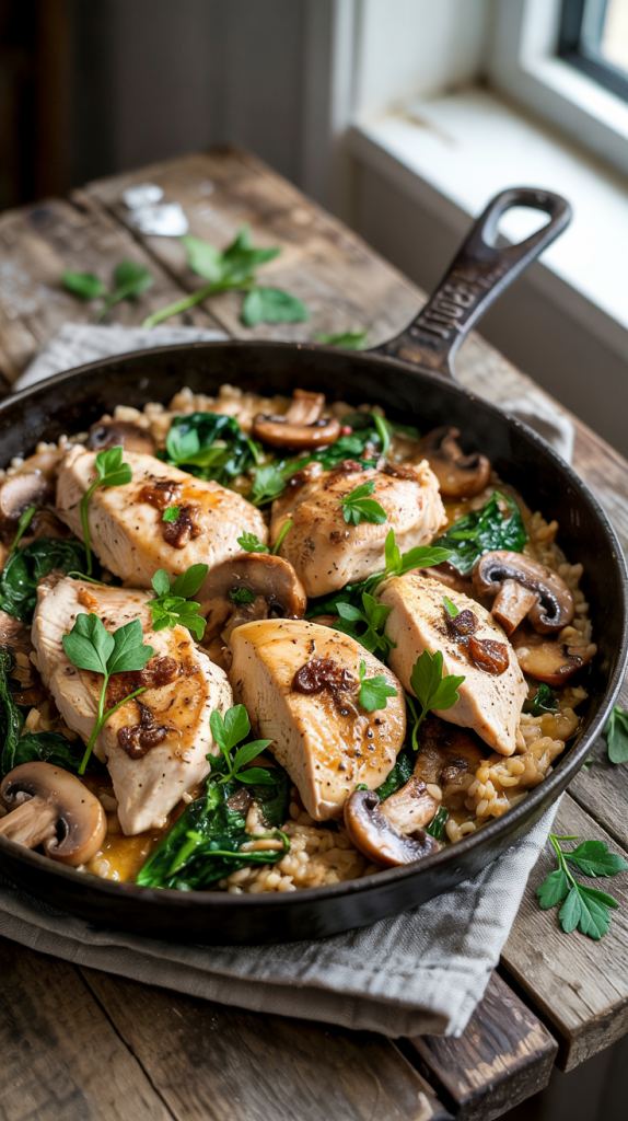 Chicken and Mushroom Brown Rice Skillet