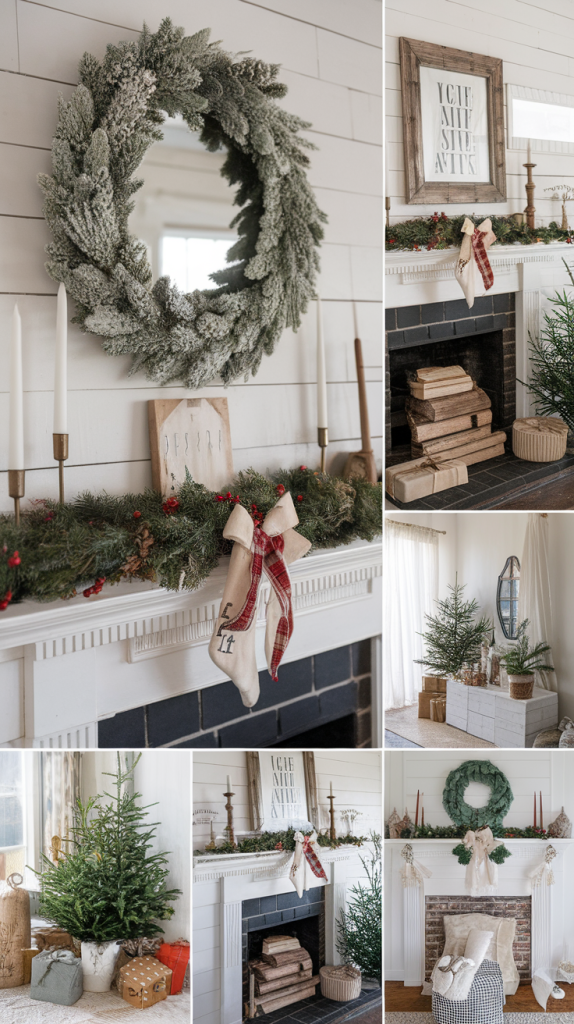 Rustic Farmhouse Christmas Mantle Christmas Decorations Fireplace Mantle