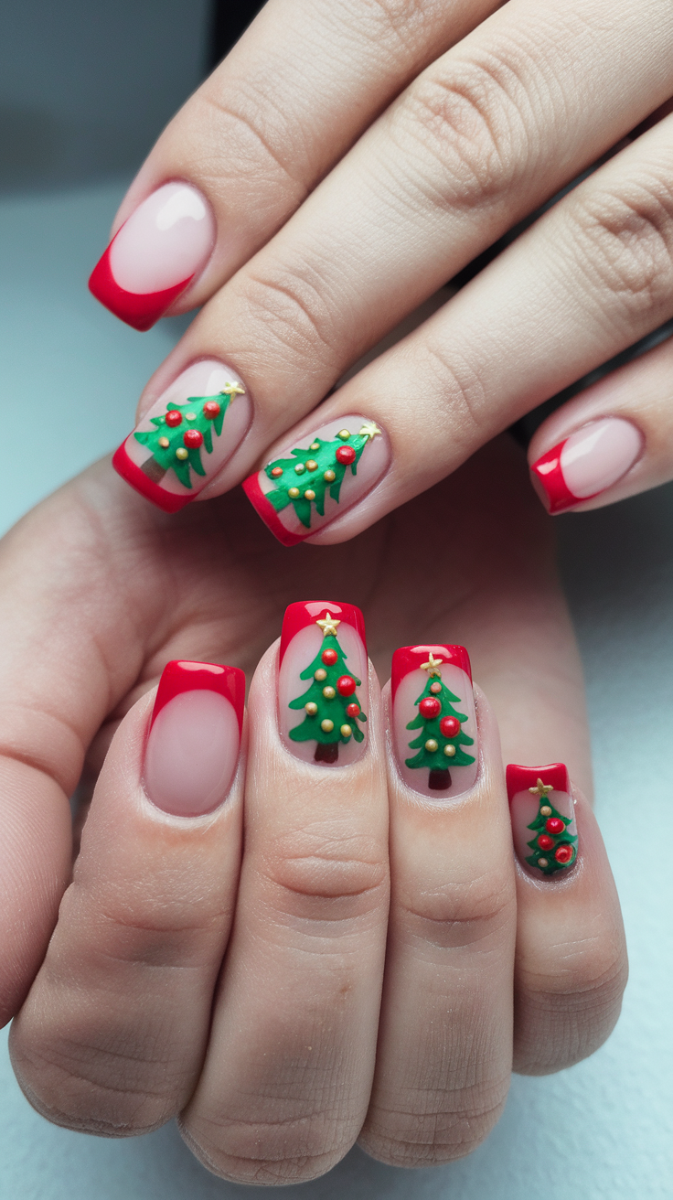 Christmas french tip nails