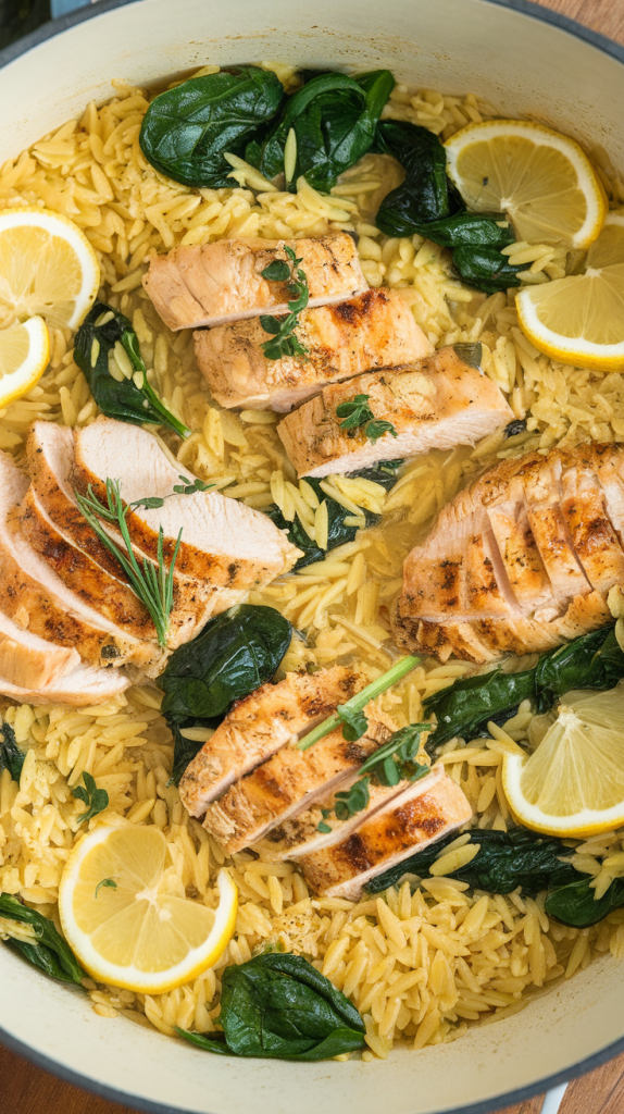 Greek Lemon Orzo with Chicken and Spinach Recipe