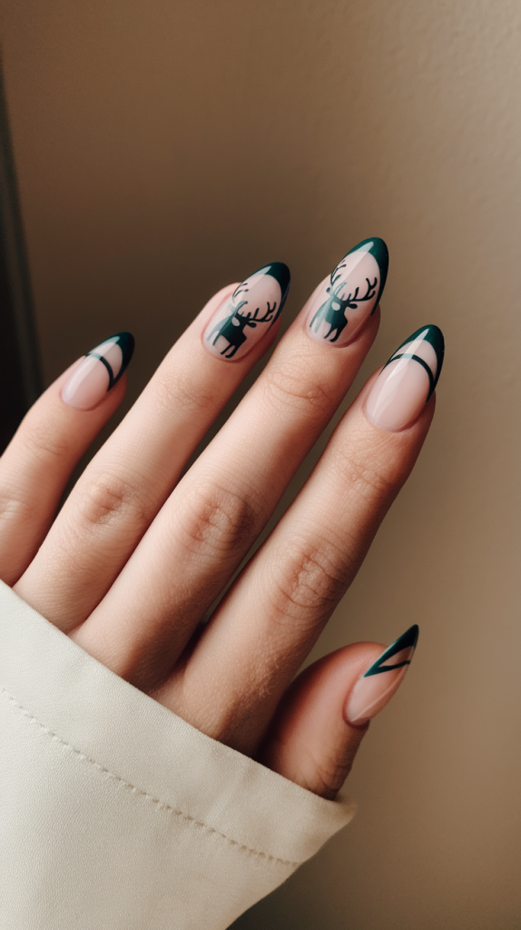 Green christmas nails almond