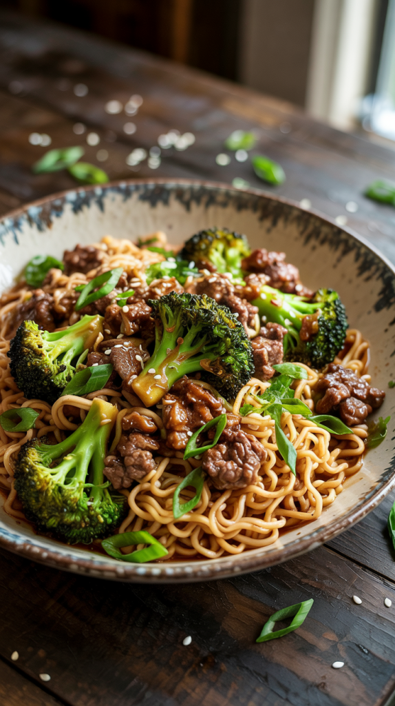 Healthy Ground Beef Recipes for Dinner Healthier ramen-style noodles tossed with lean beef, broccoli, and a light sesame sauce