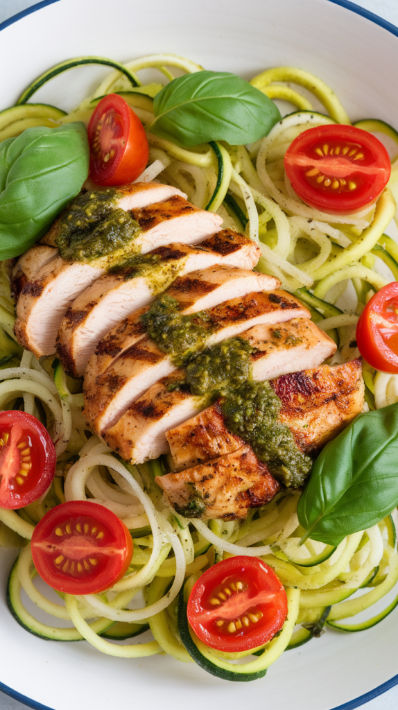 Healthy Pesto Chicken Zucchini Noodles Recipe