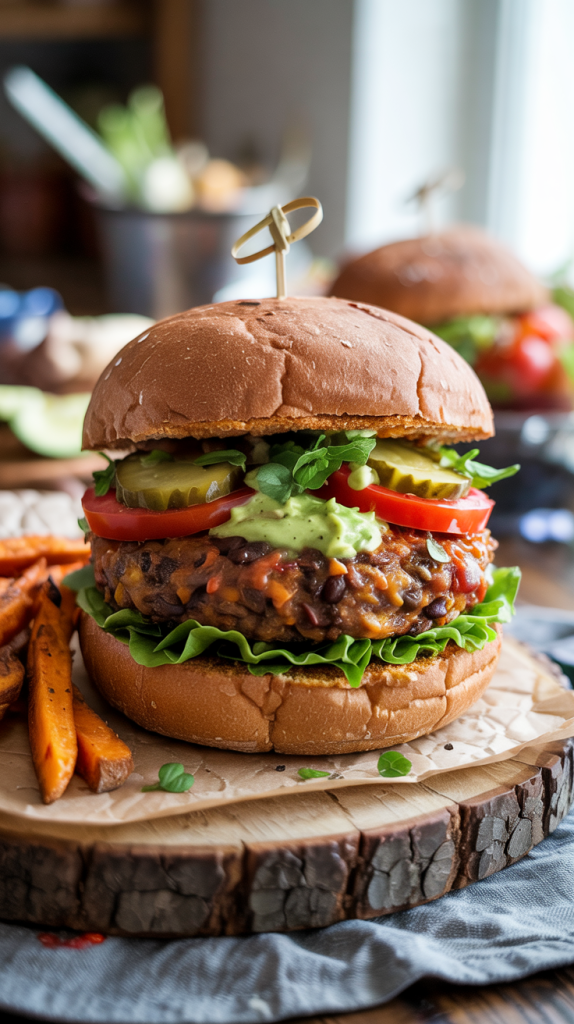 Homemade Veggie Burgers with Avocado Lime Sauce