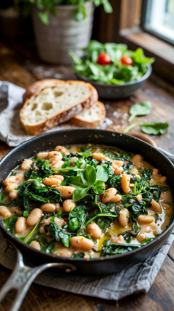 Lemon Herb White Bean & Spinach Skillet