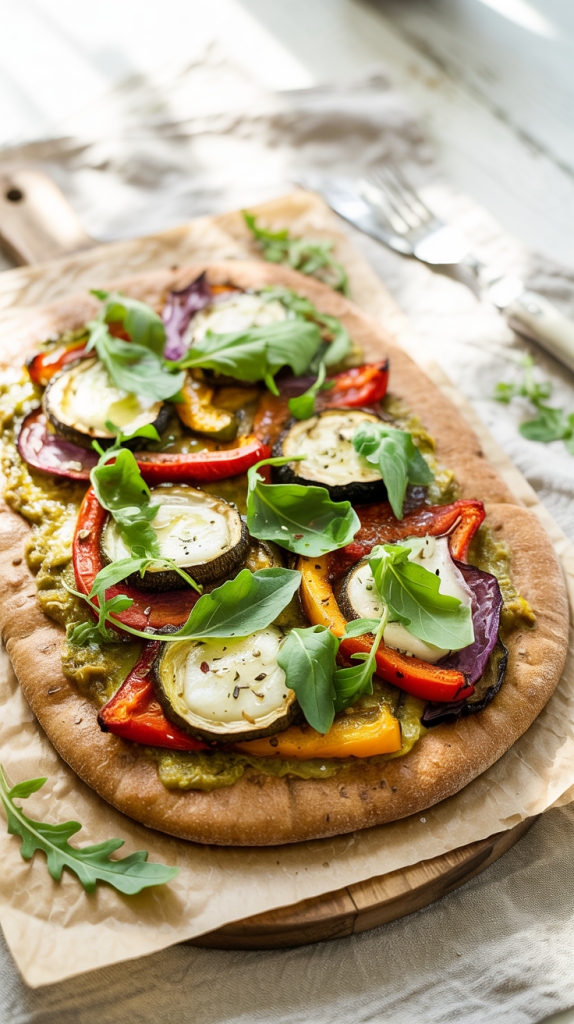 Pesto Veggie Flatbread with Arugula
