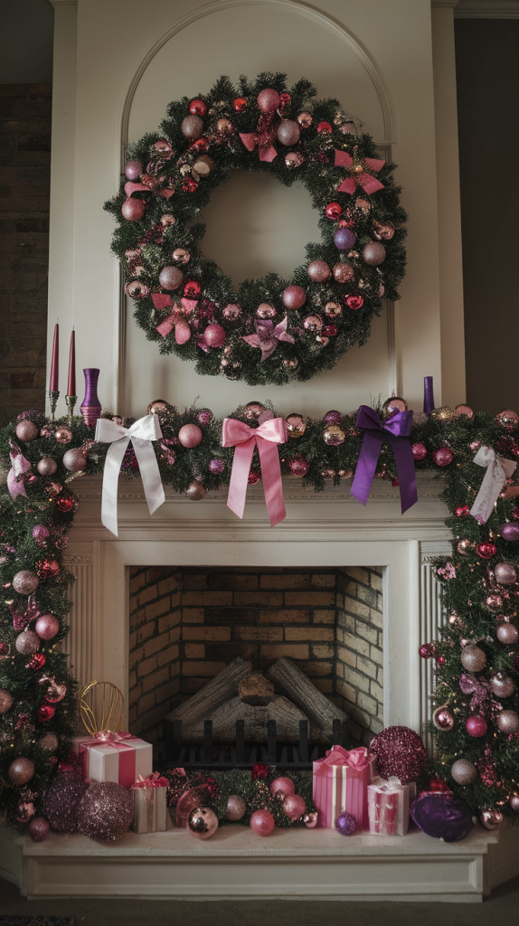 Pink and Purple Christmas Mantle Pink and Purple Christmas Mantle