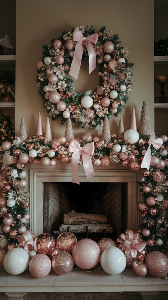 Pink and White Christmas Mantle Pink and White Christmas Mantle