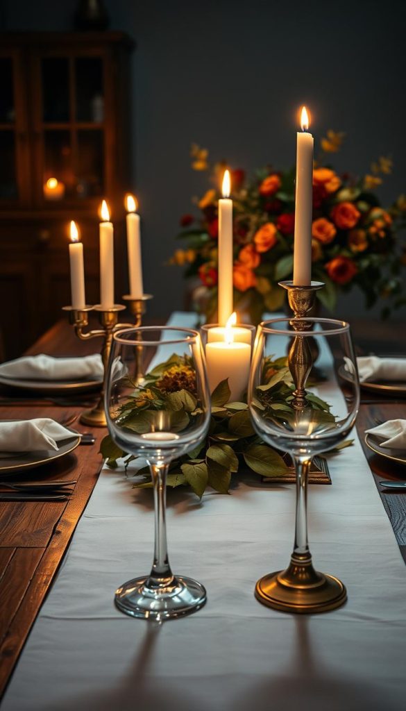 Romantic Thanksgiving Dinner Candlelight Setup