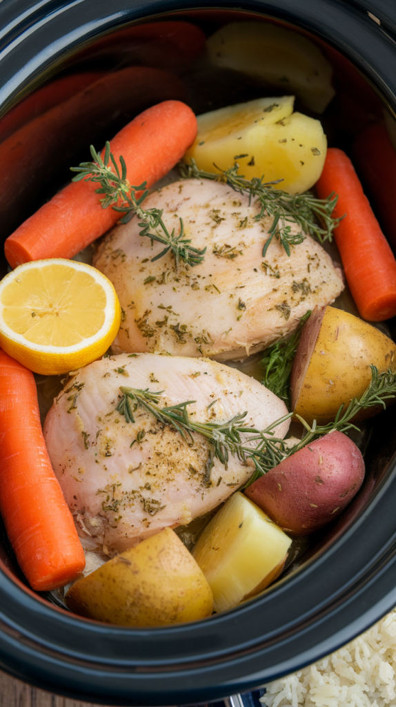 Healthy Dinner Recipes Crockpot Slow Cooker Lemon Herb Chicken with Vegetables