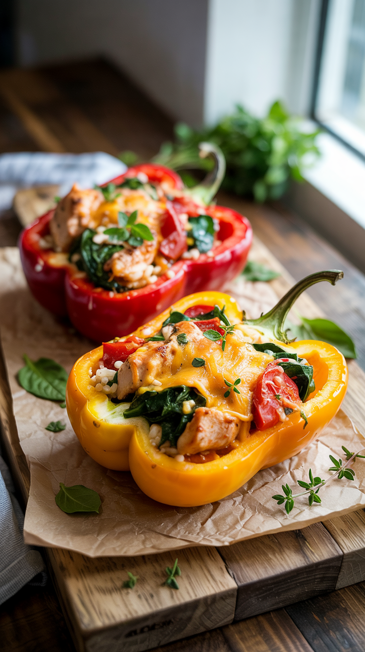 Spinach and Chicken Stuffed Bell Peppers