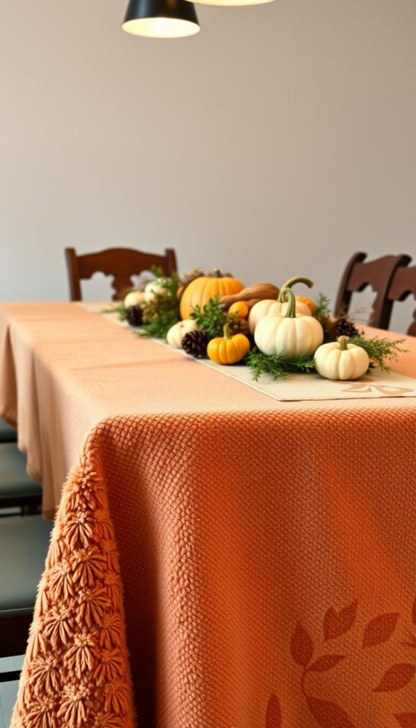 Thanksgiving table linens and autumn table decor