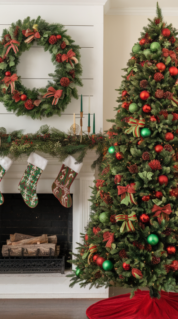 Traditional red and green christmas tree Traditional red and green christmas tree