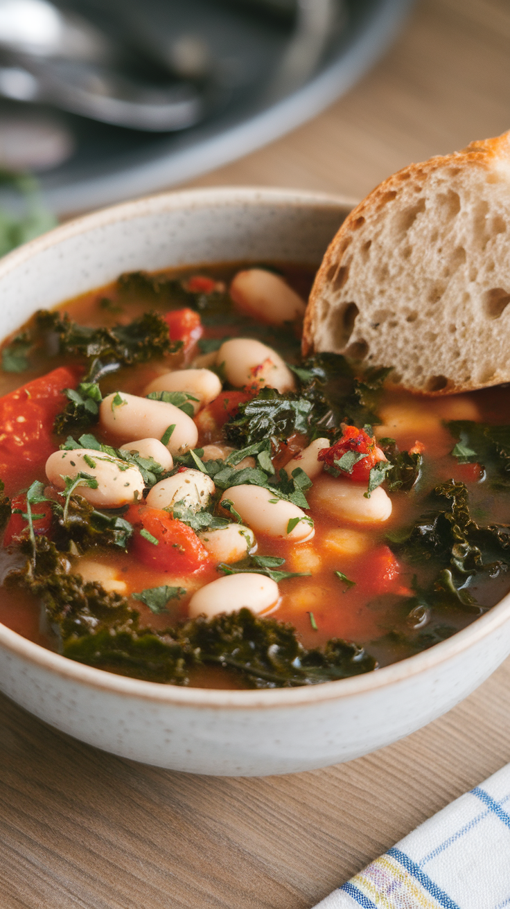 White beans, tomatoes, kale, herbs, and broth slow-simmered to perfection