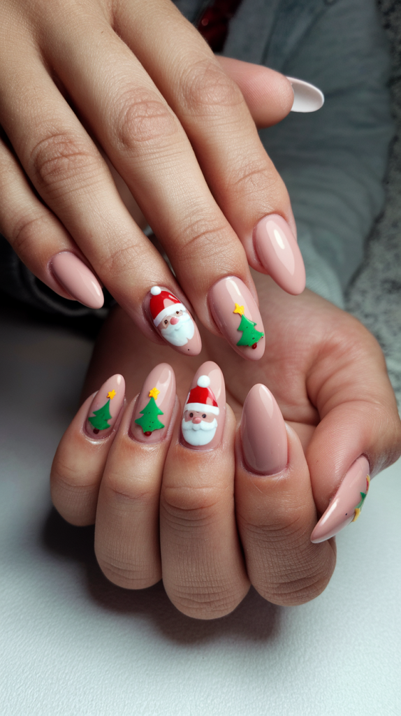 White christmas nails almond