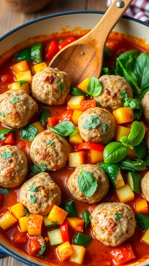 Lean turkey meatballs simmered in tomato sauce