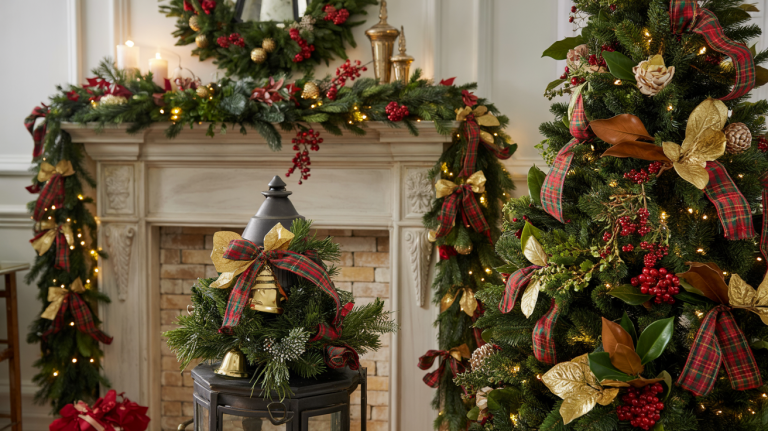 ralph lauren christmas mantle decor English Country