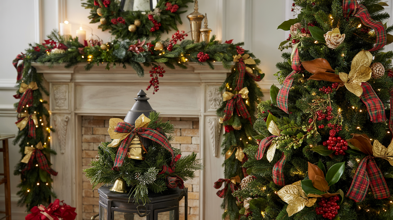 ralph lauren christmas mantle decor English Country