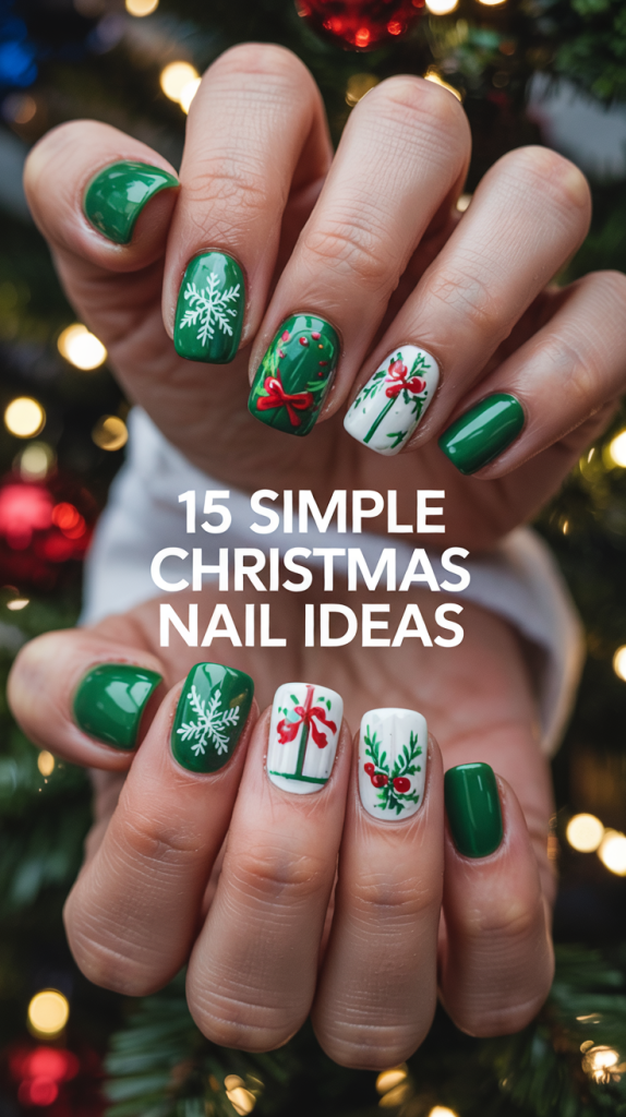 simple Christmas Nails Short