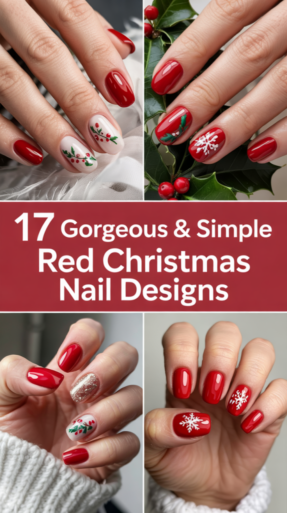 Simple Christmas Nails simple Christmas Nails red