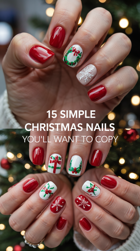 simple  christmas nails short