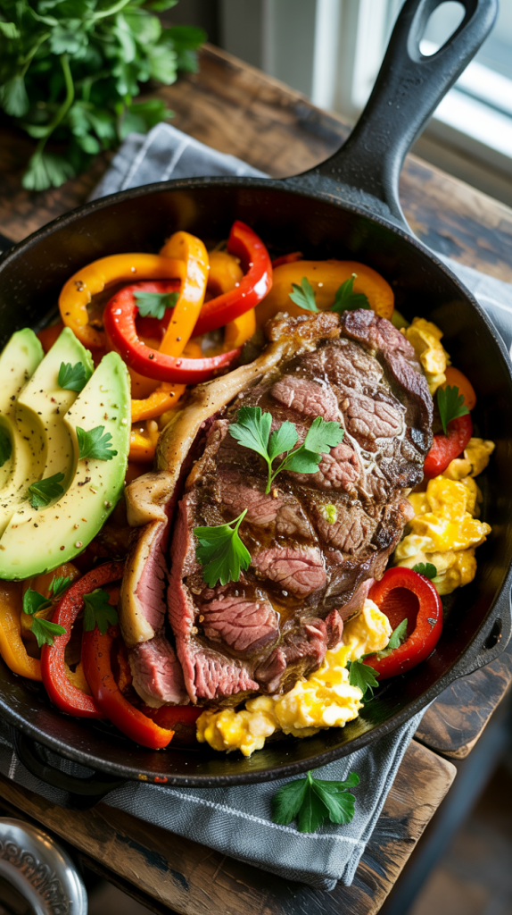 High Protein High Protein Cottage Cheese Steak and Eggs Skillet