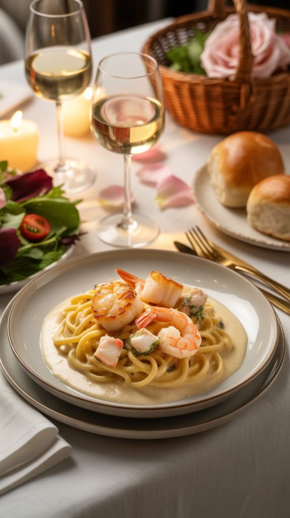 DIY Romantic dinner at home Creamy Seafood Pasta for Two