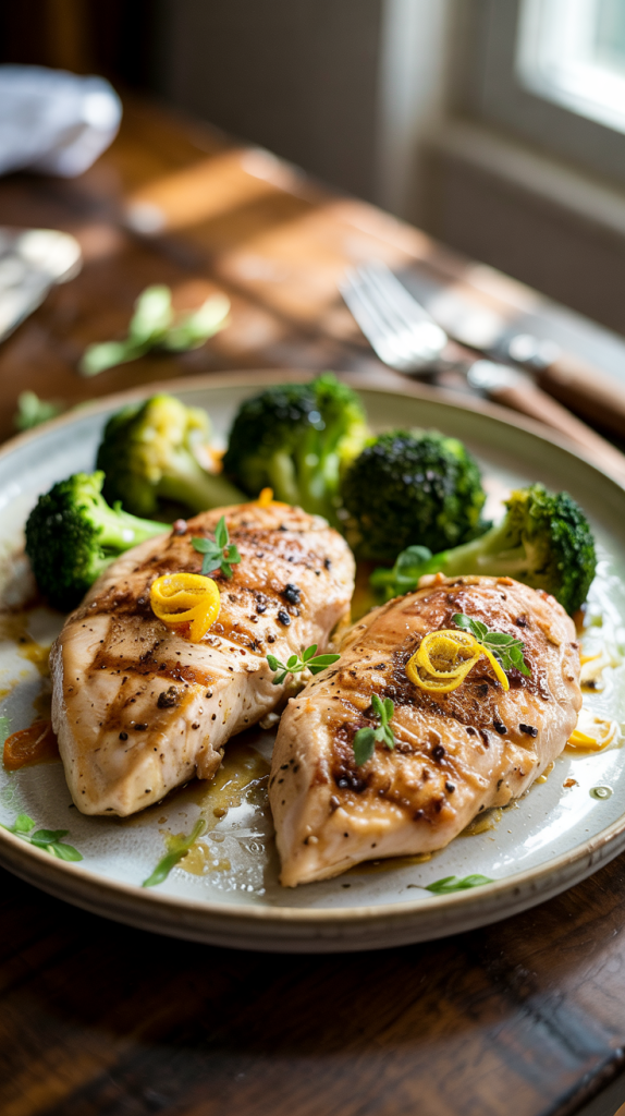 Healthy High Protein Dinner Recipes Grilled Lemon Pepper Chicken Breasts with Steamed Broccoli