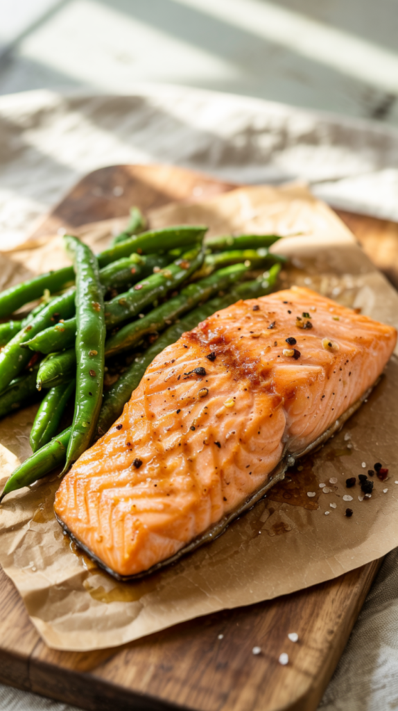 Healthy High Protein BBQ Grilled Salmon with Green Beans Recipe
