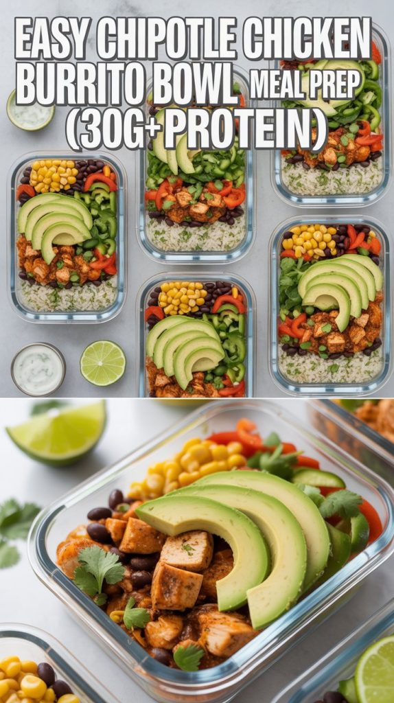 Lunch meal prep Healthy Meal Prep For The Week High-Protein Chipotle Chicken Burrito Bowl Meal Prep