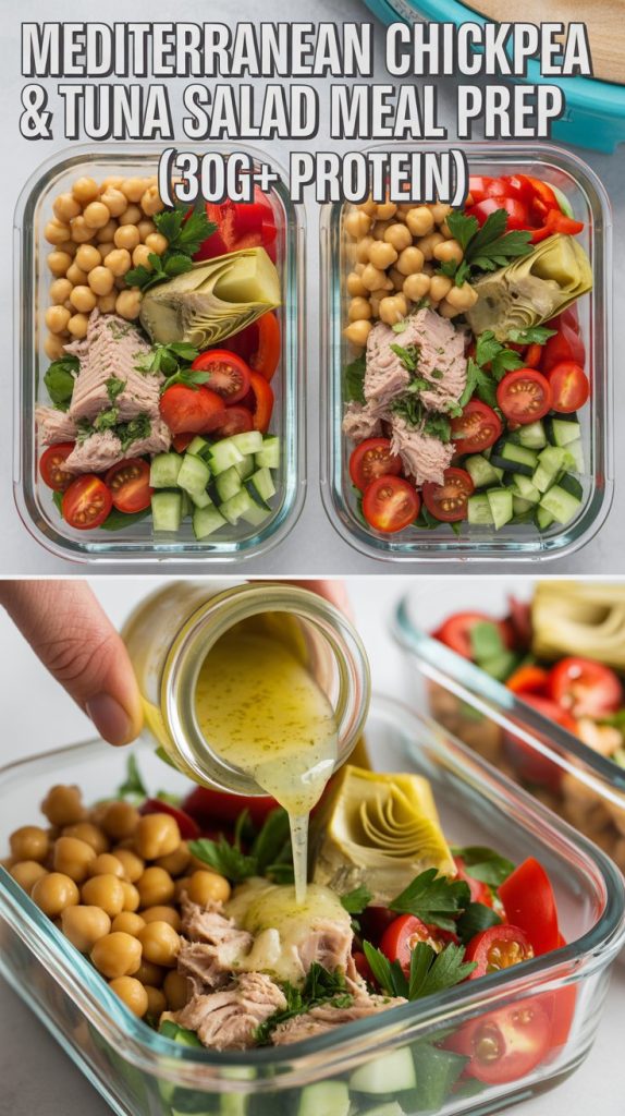 Lunch Meal Prep For The Week To Work Mediterranean Chickpea and Tuna Salad Meal Prep