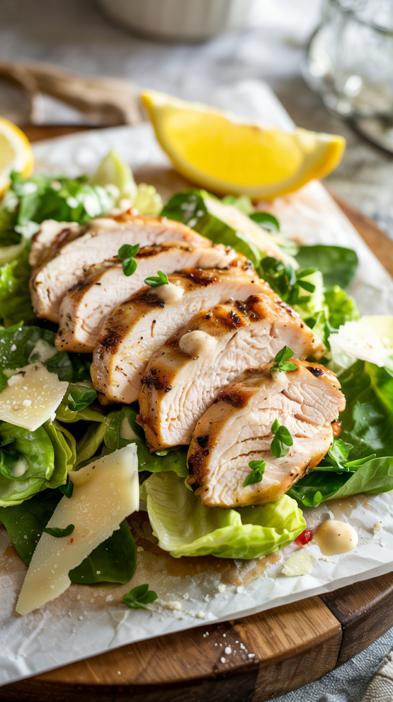 Protein-packed salad with homemade light dressing and shaved parmesan