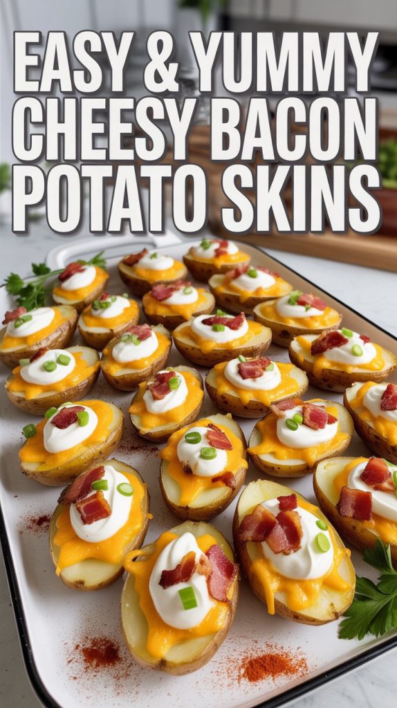 Vegetarian Super bowl food Cheesy Bacon Potato Skins Recipe