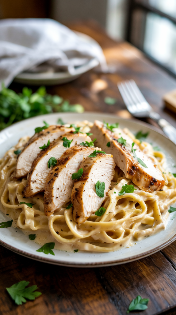 creamy high-protein pasta sauce made from blended cottage cheese and garlic