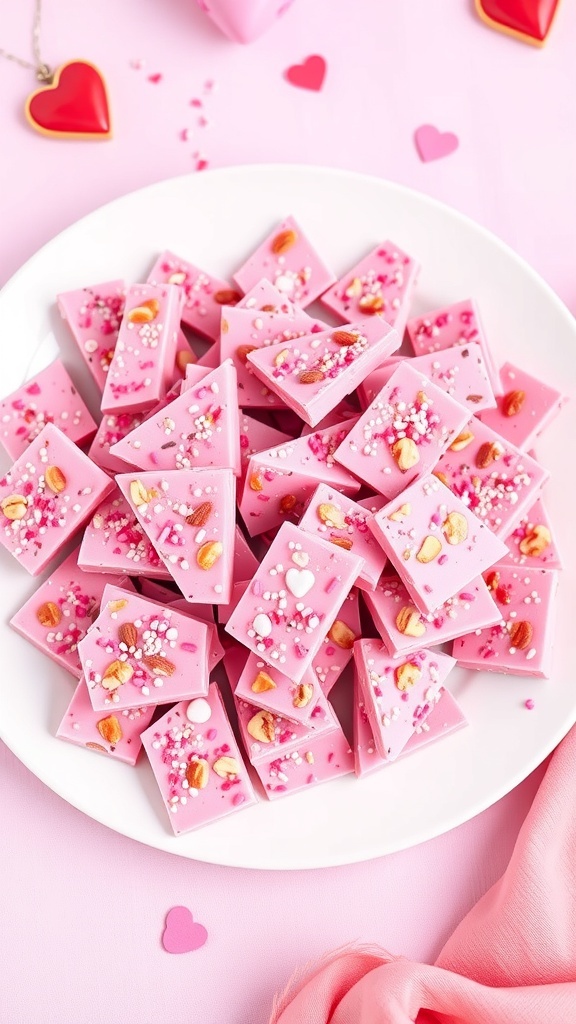 Pink Chocolate Bark for Valentine.