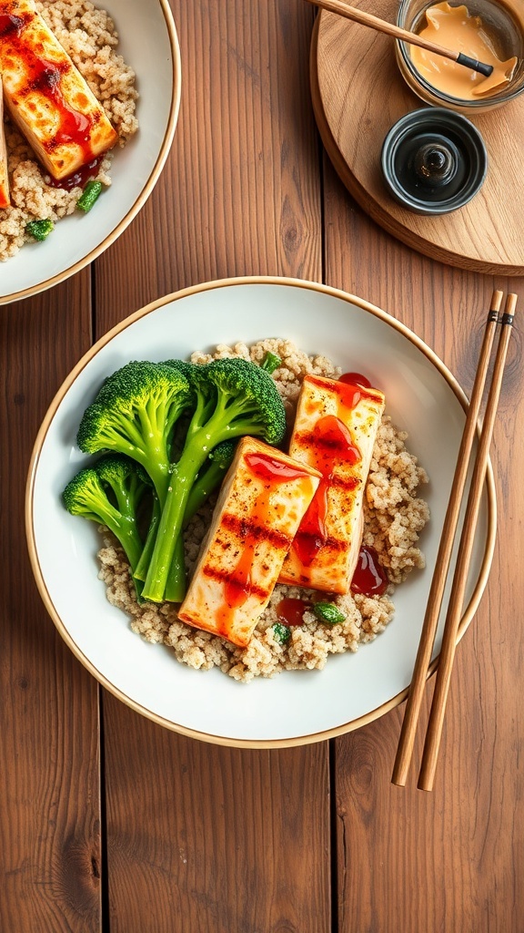 Honey garlic salmon bowls with quinoa and broccoli