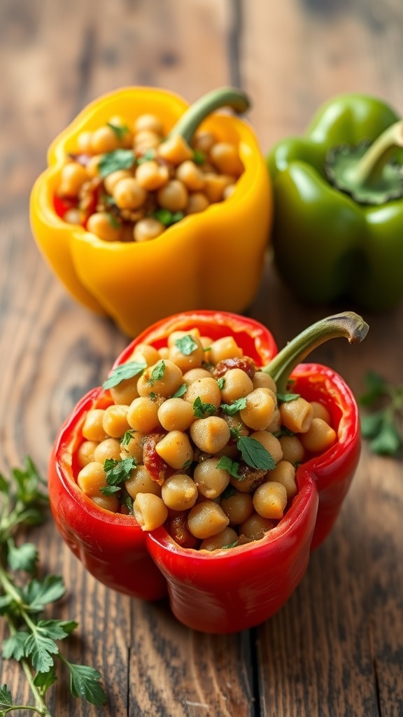 Mediterranean Chickpea Stuffed Bell Peppers with chickpeas and herbs