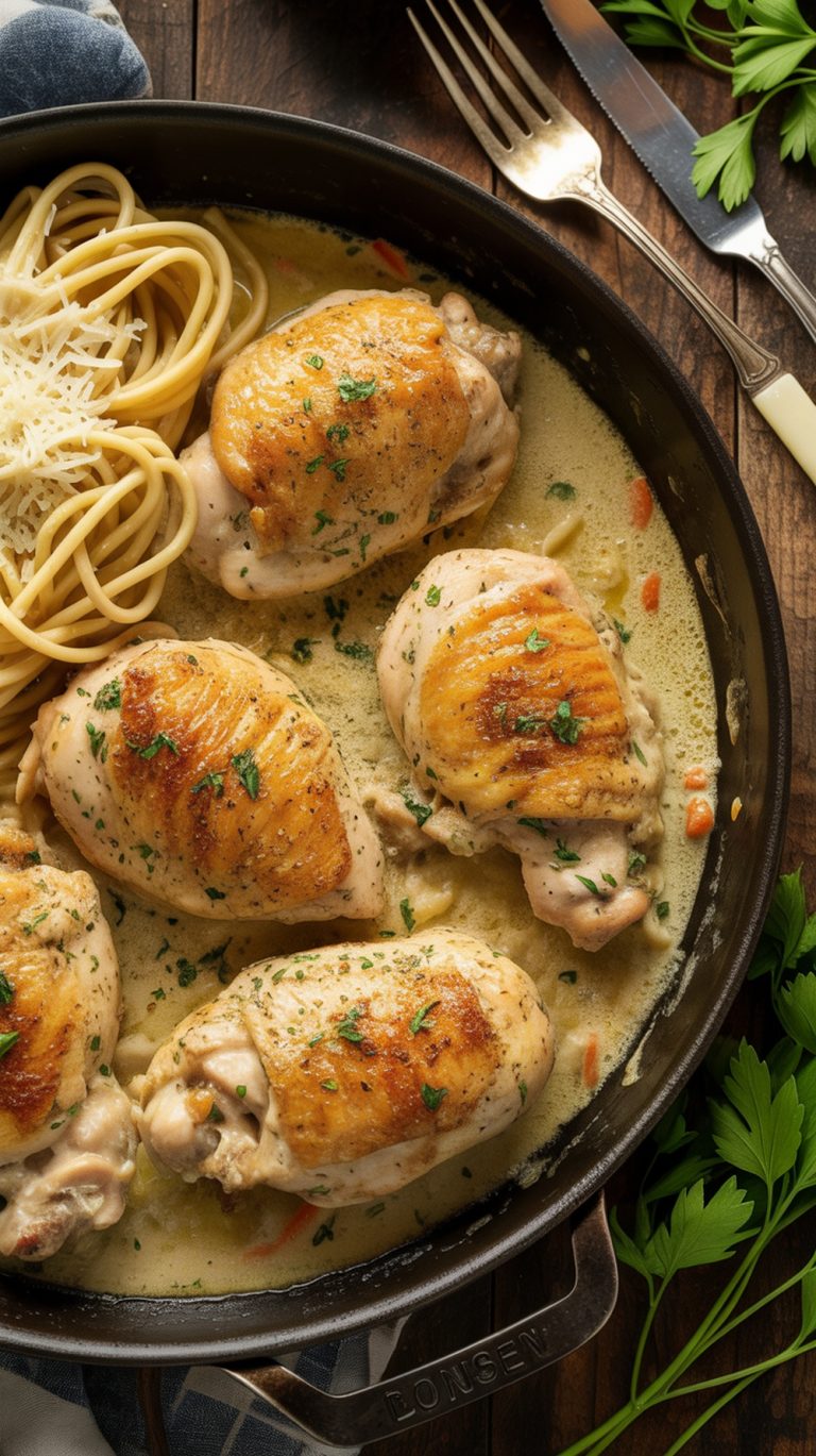 Creamy Parmesan Boneless Chicken Thigh Skillet